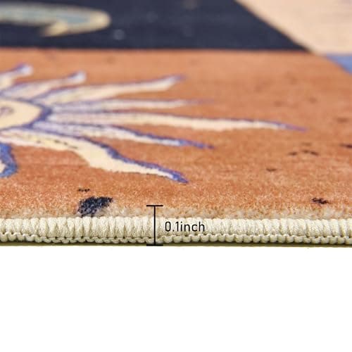 Boho Sun and Moon 3x5 Rug Washable Indoor Thin Doormat, Vintage Mystical Celestial Checkerboard Entryway Rugs Non Slip, Hippie Retro Aesthetic Cute Astrology Throw Rugs for Kitchen Bedroom thumbnail 4