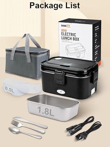 1.8L Heated Lunch Box for Men, Portable Food Warmer for Car/Truck/Office | Sohida 80W Electric Lunch Box for Adults: Leak-Proof and Dishwasher-Safe, 12V/24V/110V Lonchera Eléctrica Portátil for Worker thumbnail 7