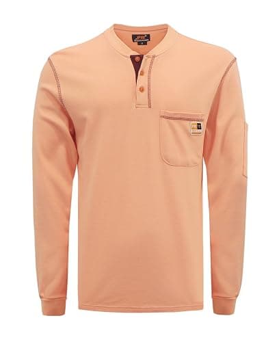 KONRECO FR Shirts for Men Long Sleeve Henley 7oz 100% Cotton FRC Clothing Welding Shirt - Medium - Orange - Image 1