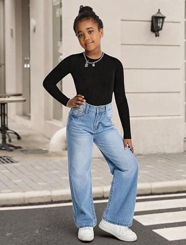 Fulihug Jeans for Girls Baggy Wide Leg Cute Bow High Elastic Waisted Denim Pants Y2K Boyfriend Skater Streetwear 7-14Y thumbnail 3