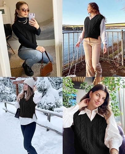 Sweater Vest for Women V Neck Sleeveless Knit Solid Casual Ribbed Preppy Pullover Tops thumbnail 2