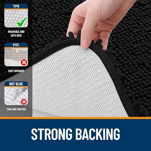 OLANLY Black Bathroom Rug 30x20, Extra Soft Absorbent Chenille Bath Rugs, Rubber Backing Quick Dry, Machine Washable Bath Mats for Bathroom Floor, Tub and Shower, Home Decor Accessories thumbnail 6