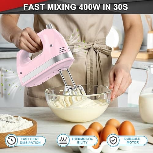 Lord Eagle Hand Mixer Electric 400W, 5 Speed handheld Mixer, 5 Stainless Steel Accessories for Baking Cake Egg Cream Food Beater, Turbo Boost/Self-Control Speed + Eject Button thumbnail 4