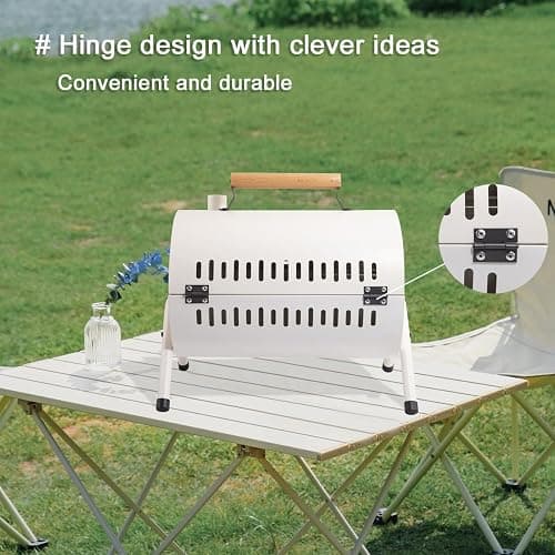 Supernal Tabletop Charcoal BBQ Grill,Portable Charcoal Grill,Small Folding Tabletop Grill for Outdoor Cooking Camping,Picnics,Backyard,Balcony-White,2 Carbon Tank,2 Baking Net,1 Baking Pan thumbnail 6