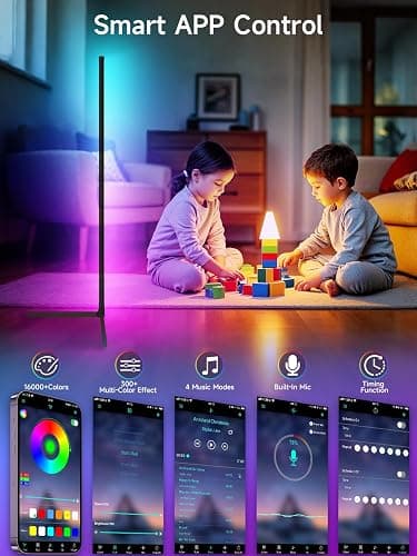 Tyute Corner Floor Lamp, RGB LED Corner Lamp with Music Sync, Smart App and Remote Control Color Changing Ambience Light, LED Lamp with 16 Million Colors for Bedroom, Living Room Gaming Room thumbnail 3