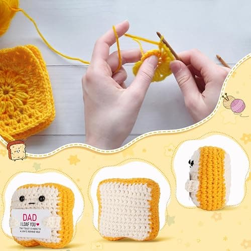 Ovrrcame Fathers Day Dad Gifts from Daughter or Son,Handmade Crochet Toast Funny Birthday Cards for Daddy,Unique I LOAF You Papa Gift Idea Decorations thumbnail 3