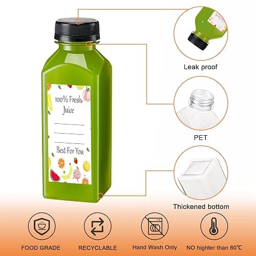 Juice Bottles with Caps 10Pcs 12oz, Plastic Bottleswith Caps, Clear Reusable Water Bottle, Used for Juicing Bottles, Smoothie Bottle, Juice Containers - with 10Pcs Labels & Bottle Brush thumbnail 4