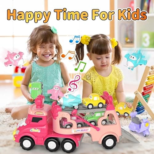 newcrave Truck Toys for 1 2 3 Year Old Girl, 7-in-1 Carrier Cars Toys for Toddler Girls Age 1-2 2-3, Princess Toy with Light & Sound, Easter Christmas Birthday Gifts for 1 2 3+ Year Old Girls thumbnail 6