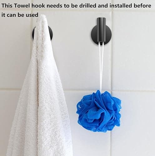 Towel Hooks Bathroom Coat Robe Wall Hook Heavy Duty Door Hanger Towel Robe Clothes Cabinet Closet Sponges Rack for Bathroom Bedroom Kitchen Hotel Pool 4 Packs Matte Black(Drilling Installation) - Black thumbnail 5
