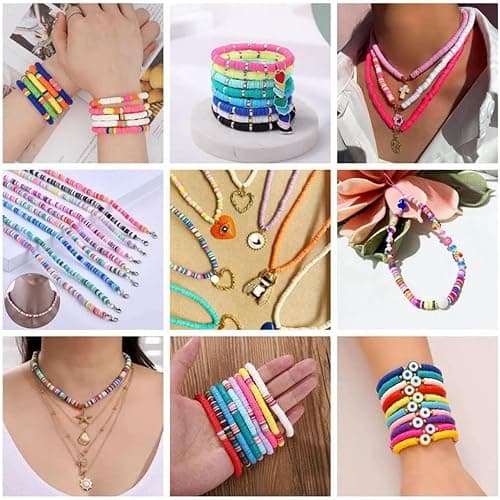 4100 Pcs White Clay Beads Bracelet Making Kit, 6mm Polymer Spacer Flat Heishi Beads for Jewelry Necklace Earring Making thumbnail 6
