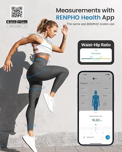 RENPHO Body Measuring Tape, Smart Tape Measure for Weight Loss, Bluetooth Fitness Equipment with App, Measuring Waist, Hip, Bust, Arms, Muscle Gain, Retractable, 60in /150cm, White thumbnail 4
