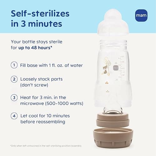 MAM 4.5oz Easy Start Anti-Colic+ Wide Neck Vented Baby Bottle, Extra Slow Flow Breastfeeding-Like Silicone Nipple, Reduces Colic, Gas & Reflux, Easy Clean, BPA Free, 0+ Months, Made in Europe, Boy thumbnail 3
