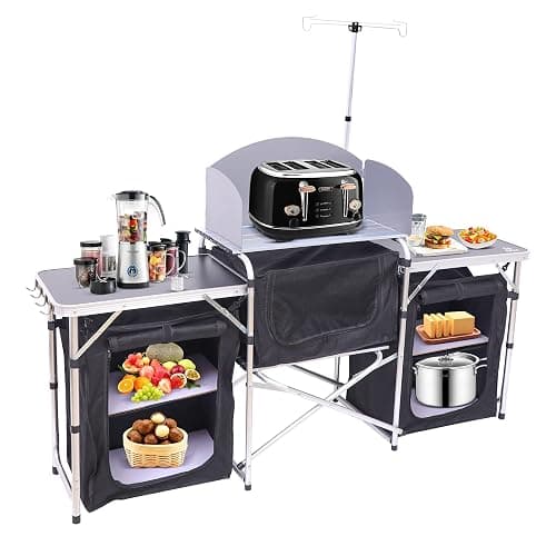 Nice C Camping Kitchen Table, Folding Table, Upgrade Light Stand and Windshield Cooking Station & 3 Organizers, Carry Bag for Outdoor, Beach, BBQ, Picnic, Cooking, Indoor, Office(Silver) thumbnail 3