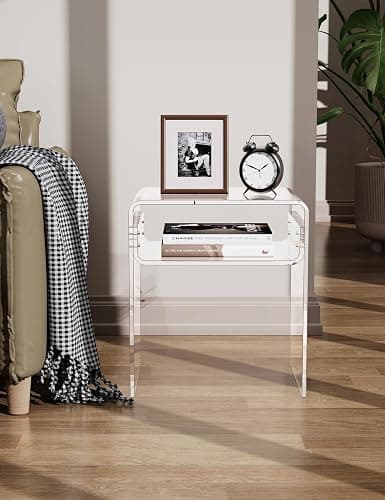 solaround Clear Acrylic End Table 2-Tier Bedside nightstand for Living Room Bedroom Home Decor (Clear) thumbnail 7