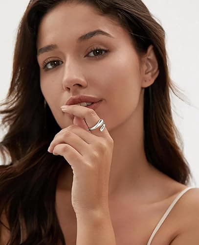 Non Tarnish Gold Chunky Rings for Women, 14K Gold Plated Statement Dome Rings Stacking Silver, Adjustable Mens Eternity Wedding Band Mixed Metal Jewelry Size 3-13 thumbnail 6