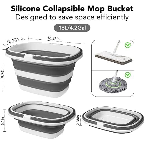 Large Collapsible Mop Bucket, 16L(4.2 Gallon) Plastic Bucket for House Cleaning, Car Washing, Silicone Cleaning Supplier Organizer, Portable Basket with Handle for Laundry Storage, RV Camping, Fishing thumbnail 3