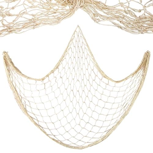 TEMUCY Natural Fish Net Decorative, Beach Themed Fish Net Decorations for Pirate, Mermaid, Beach Party Home Bedroom Décor - Image 1