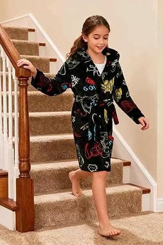 Fraprasty Boys Fleece Robe Hooded Toddler Soft Bathrobe Pajamas Sleepwear for Kids Girls 2-16 Years thumbnail 6