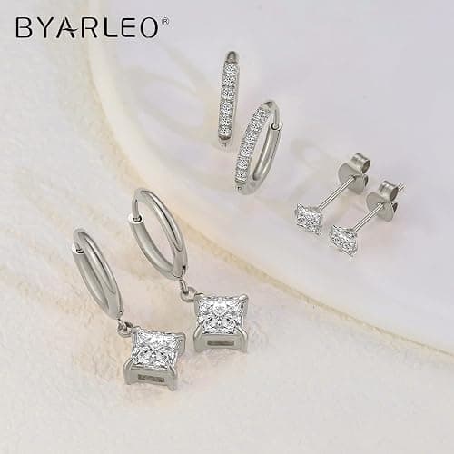 Surgical Steel Drop Dangle Small Huggie Hoop Earrings Set 14K Gold Plated Hypoallergenic CZ Stud Earrings for Women Waterproof and Non Tarnish thumbnail 4
