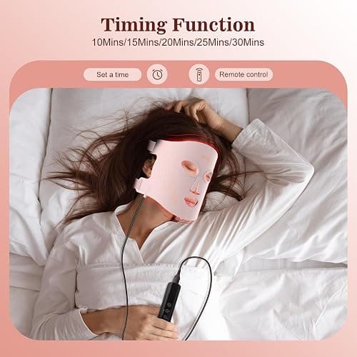 INTEO Red Light Therapy for Face, 3 Modes Portable Led Face Mask Light Therapy with Remote, Infrared Light Mask with Timing Function, Led Light Therapy At Home, Pink thumbnail 4