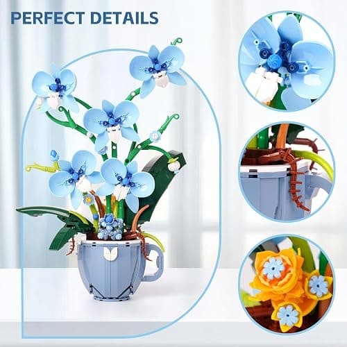 Ideas Blue Orchid Ideas Flowers Building Block Set，DIY Home Decoration Kit for Adults，Compatible with Lego Flowers Home Decor Gift for Mother's Day, Valentine Day, Birthday, Christmas Day - 567PCS thumbnail 4