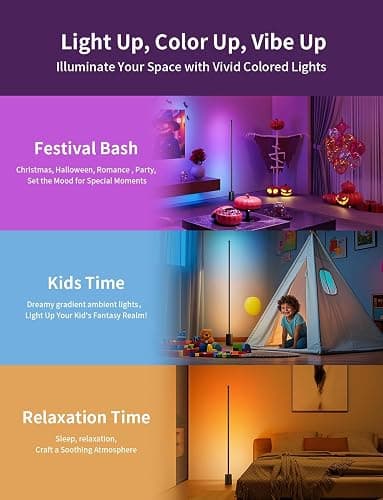 Ailofy Corner Floor Lamp, 1500lm RGBW Corner Lamp Work with Alexa & Google Assistant, 16 Million DIY Colors, Sync with Music, App Control, Modern LED Floor Lamp for Living Room & Bedroom, Black thumbnail 4