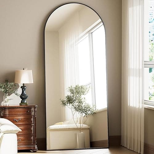 WISSMIELS Full Body Mirror 26x71 inch Arched Full Length Mirror with Stand Aluminum Wall Mounted Hanging or Leaning Standing Mirrors, Black - Image 1