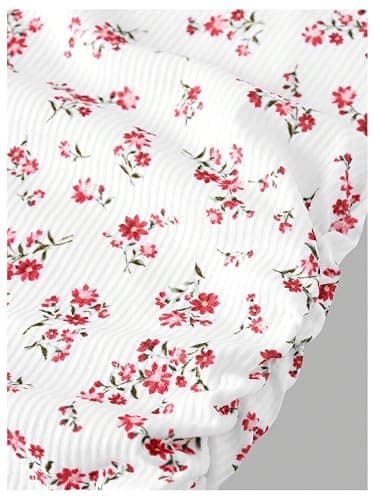 RoseSeek Girl's Ditsy Floral Print Lace T Shirt Short Sleeve Ribbed Ruched Cute Tee Shirts Summer Tops thumbnail 4