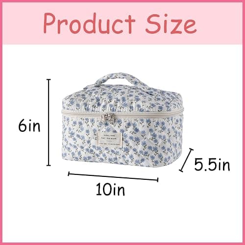 uekeboag Large Travel Quilted Makeup Bag for Women, Floral Cotton Cosmetic Bag, Coquette Aesthetic Floral Toiletry Organizer Bag thumbnail 2