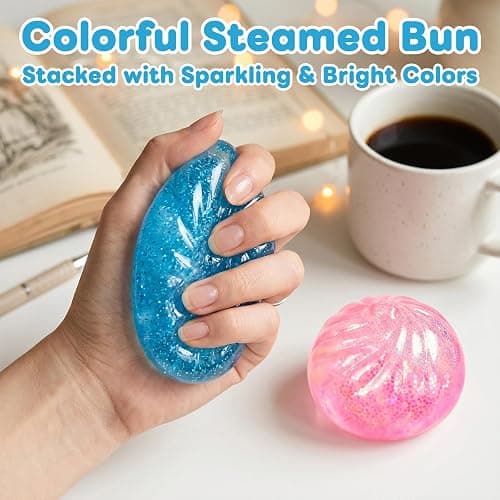 4Pcs Glitter Slow Rebound Stress Balls, Soft Squeeze Tactile Balls for Anxiety Relief, Portable Desk Decor & Gift for Adults thumbnail 3
