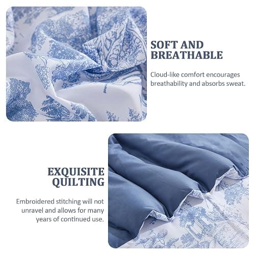 DJY Blue Comforter Set Queen, 7 Pieces Bed in a Bag Queen Size Botanical Comforters with Sheets Elegant Plants Print Soft Microfiber Reversible Complete Bedding Sets for All Season thumbnail 6