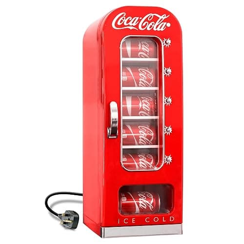 Coca-Cola AC/DC Retro Vending Electric Cooler with 10 Can Capacity - Beverage Vending Machine with Thermoelectric Cooling and Tall Window Display - Image 1