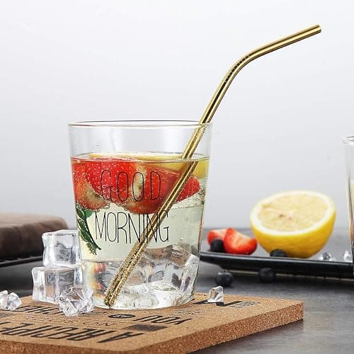 18 Piece Gold Stainless Steel Straws, 8.5 '' Reusable Drinking Straws,with Portable pouch,Suitable for wine and cold drinks (8 Straight/8 Bent/2 Brushes) thumbnail 7