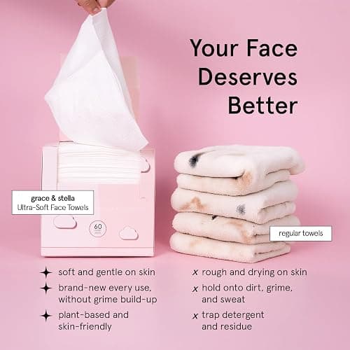 grace & stella Disposable Face Cloths - Ultra-Soft & Absorbent Face Towels - XL Makeup Wipes for Cleansing & Makeup Removal - Thick & Lint-Free Facial Tissue - Vegan, Plant-Based (60 Count) thumbnail 3