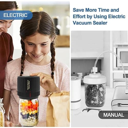Electric Mason Cordless Vacuum Sealer Kit for Wide-Mouth & Regular-Mouth Mason Jars, for Food Storage and Fermentation, Black thumbnail 3