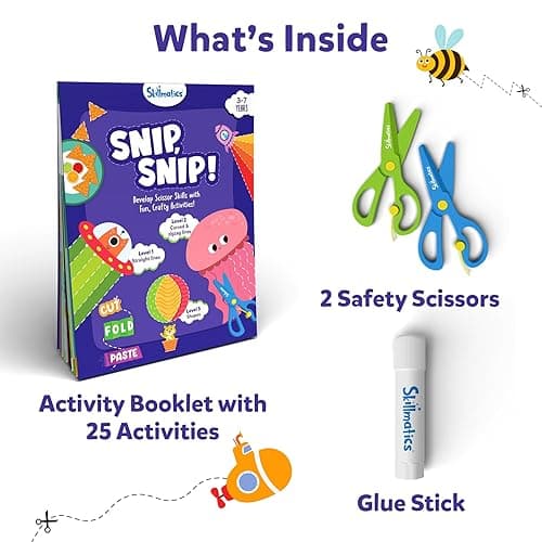 Skillmatics Scissor Skills Activity Book - Snip Snip, 25 Fun Cutting & Creative Activities for Preschoolers, 2 Child-Safe Scissors, Fine Motor Skills Craft Kit, Gifts for Kids Ages 3, 4, 5, 6, 7 - 1. Multi-Theme thumbnail 3