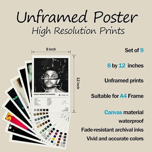 Album Cover Limited Edition Posters (Set of 9) Unframed 8 inch x 12 inch (20 x 30 cm) Room Aesthetic Scannable Song Code Music Posters thumbnail 2