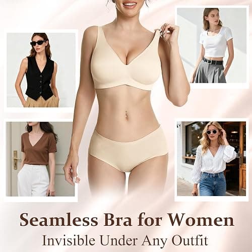 FITPPY Jelly Wireless Bras for Women No Underwire Deep V Push Up Seamless Bras Comfortable Tshirt Bralettes Everyday Bras thumbnail 6