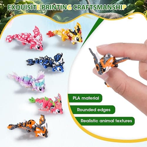 Articulated Baby Dragon Figures Set of 6 3D Printed Mini Dragon Toys | 6 pcs articulated baby dragons, 3D printed flexible mini dragon toys thumbnail 5