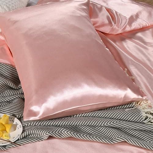 Lanqinglv Bettwäsche Set 135x200cm 2 Teilig Rosa Satin Seide Seidig Luxus Bettbezug mit Reißverschluss und Kissenbezug 80x80cm thumbnail 7