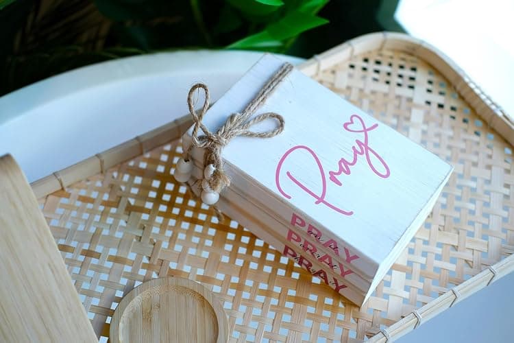 LIVDUCOT Pink Wood Book Stack Pray Christian Home Decor for Women - Wooden Block Sign Table Decoration - Inspiration Prayer Office Decor Religious Gift thumbnail 3