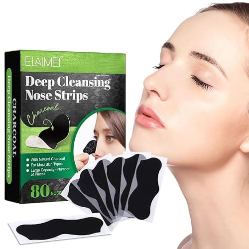 ELAIMEI Pore Strips, 80 Pcs, Natural Charcoal Blackhead Remover Strips for All Skin Types, Pore Deep Cleansing & Minimizing Nose Strips, Instant Unclogging thumbnail 7