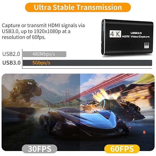 HeavenBird 4K HDMI Video Capture Card, Gaming Capture Card with Microphone, Full HD 1080P 60FPS USB Video Capture Device thumbnail 4