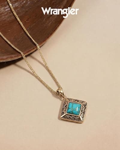 Wrangler Obelisk Turquoise Jewelry for Women, Western Jewelry Necklace | Cowgirl Vintage Western Necklace, Silver/14K Gold Plated with Gift Box thumbnail 5