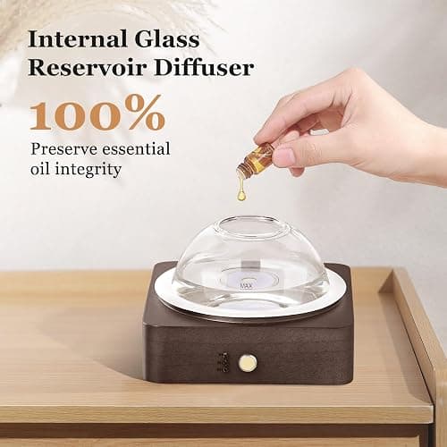 Lecdura Glass Essential Oil Diffuser with Glass Reservoir & WoodBase, 200ml Ultrasonic Lock Color Timer Auto-Off 7 Color Light Aroma Glass Dome Diffuser for Home Office Bedroom Yoga - Dark Brown thumbnail 2