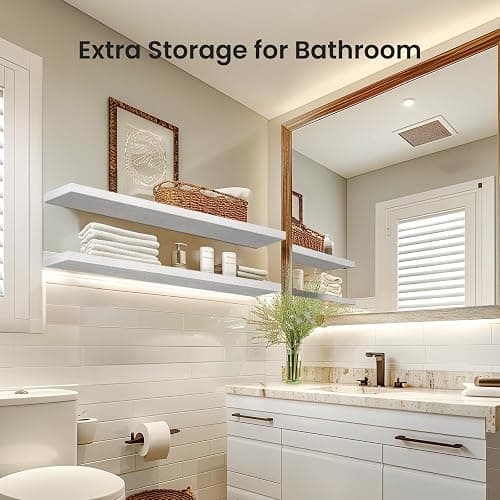 AMADA HOMEFURNISHING Floating Shelves, Wall Shelves for Bathroom/Living Room/Bedroom/Kitchen Decor, White Shelves with Invisible Brackets Set of 3 - AMFS08 thumbnail 7