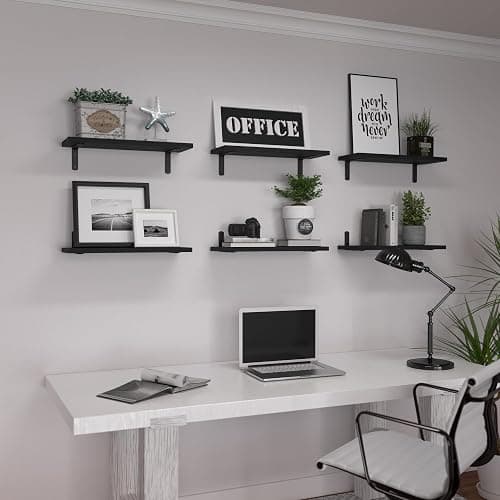 WOPITUES Wood Floating Shelves Set of 6, Shelves for Wall Decor, Farmhouse Shelf for Bedroom, Bathroom Storage Shelves, Book Shelves for Living Room-Black thumbnail 7