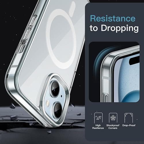 JETech Cover Magnetica per iPhone 15 6,1 Pollici Compatibile con MagSafe Ricarica Wireless, Telefono Custodia Antiurto, Retro Antigraffio Trasparente (Trasparente) thumbnail 6