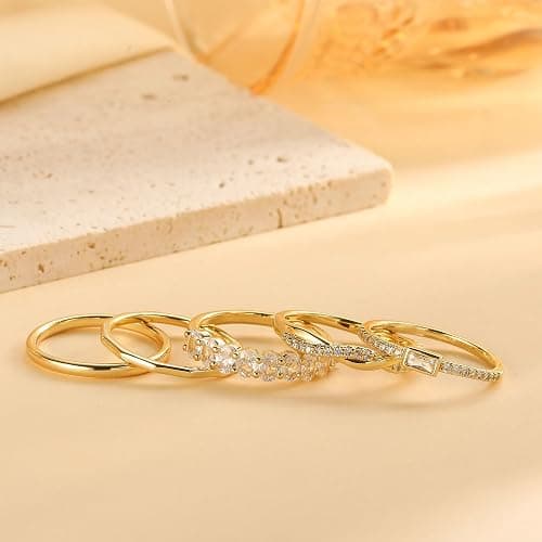 Sundurich Gold Stackable Rings for Women Non Tarnish,14K Gold Plated Minimalist Waterproof Thin Wedding Silver Stacking Band Ring Dainty Trendy Statement Rings Set Size 5-10 thumbnail 6