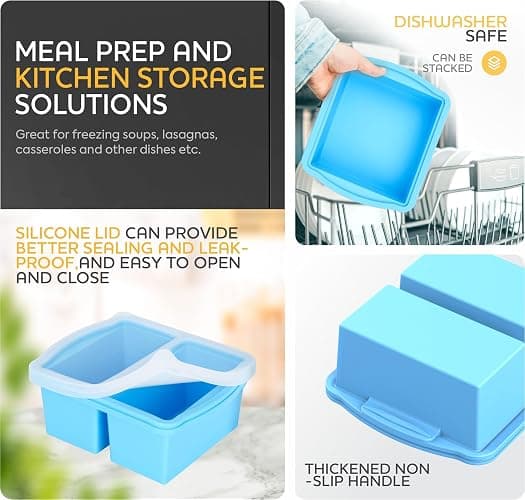 ZIP STANDING Silicone Freezer Trays with Lids, Set of 4 - with 1cup and 2 cup Silicone Freezer Molds for freezing soups, sauces and individual microwave safe thumbnail 7